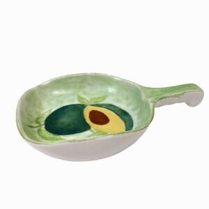 Vintage Large Ceramic Handmade Avocado Guacamole Spoon Rest Signed Retro 70s